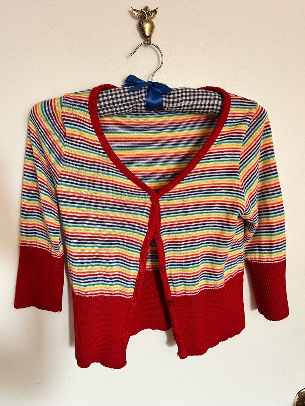 Women’s Y2K wet seal rainbow stripes and red cardigan size small
